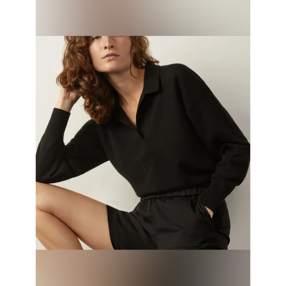 Everlane Black Cashmere Polo Minimalist Sweater Size Extra Small Best Seller